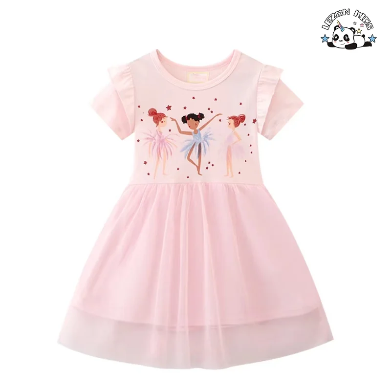 LEZONKIDS - Customizable New Fashion Printed Cartoon Design Baby Girl Dress Boutique Princess Tulle Girls Dress
